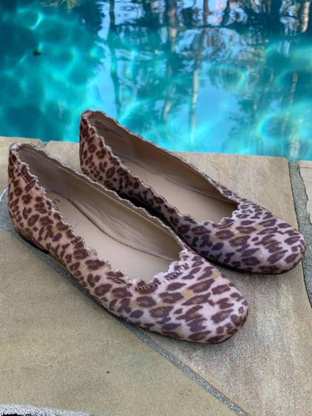 Crown & Ivy Venice Scallop Rimmed Faux Leopard Fur Square Toe Flats